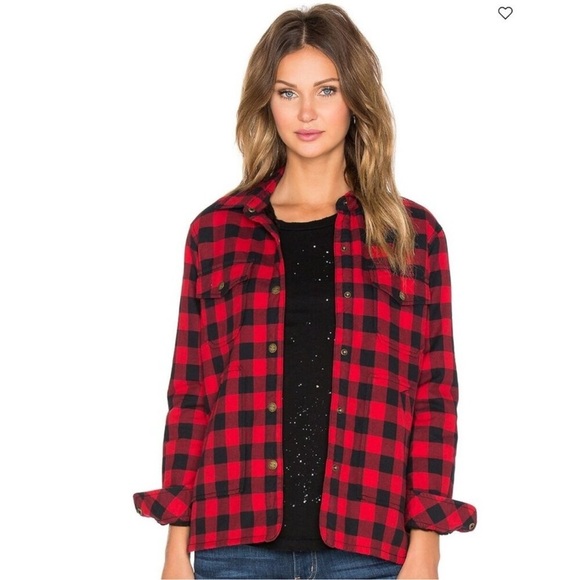 Current/Elliott Jackets & Blazers - Current Elliott Red Black Plaid‎ Sherpa Workman Shacket Jacket Size 2/ M